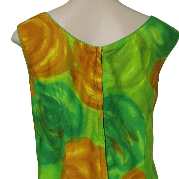 VTG 60s 70s ALICE HAWAIIAN Tropical Luau Mod Green Floral DROP WAIST Dress M - Picture 6 of 9